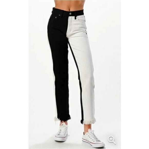 NEW Dance & Marvel Flip Side Black White Colorblocked Distressed Hem Denim Jeans - Picture 1 of 12